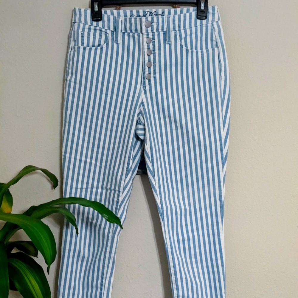 High-Rise Stripe Skinny Jeans